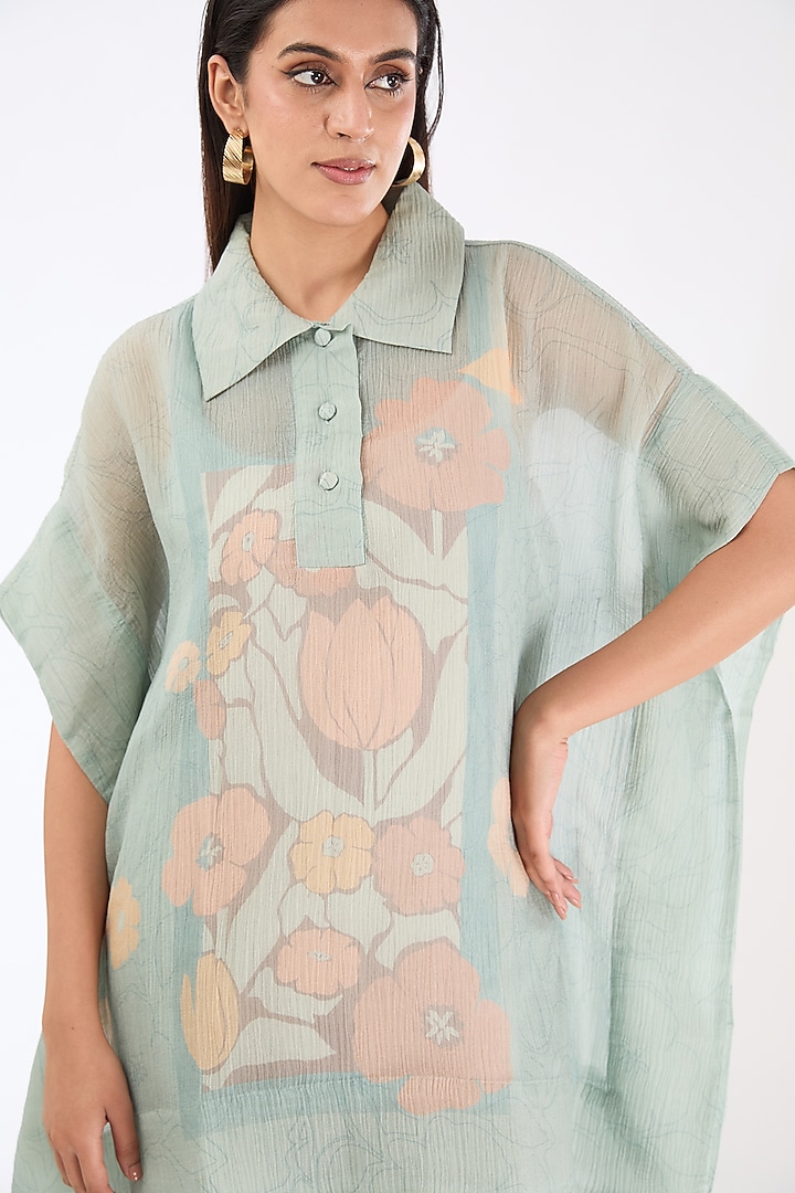 Powder Blue Shimmer Cupro Abstract Printed Co-Ord Set by CLOS at Pernia's Pop Up Shop