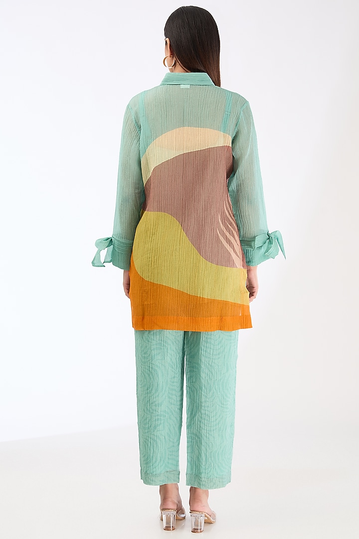 Blue Shimmer Cupro Abstract Printed Co-Ord Set by CLOS at Pernia's Pop Up Shop