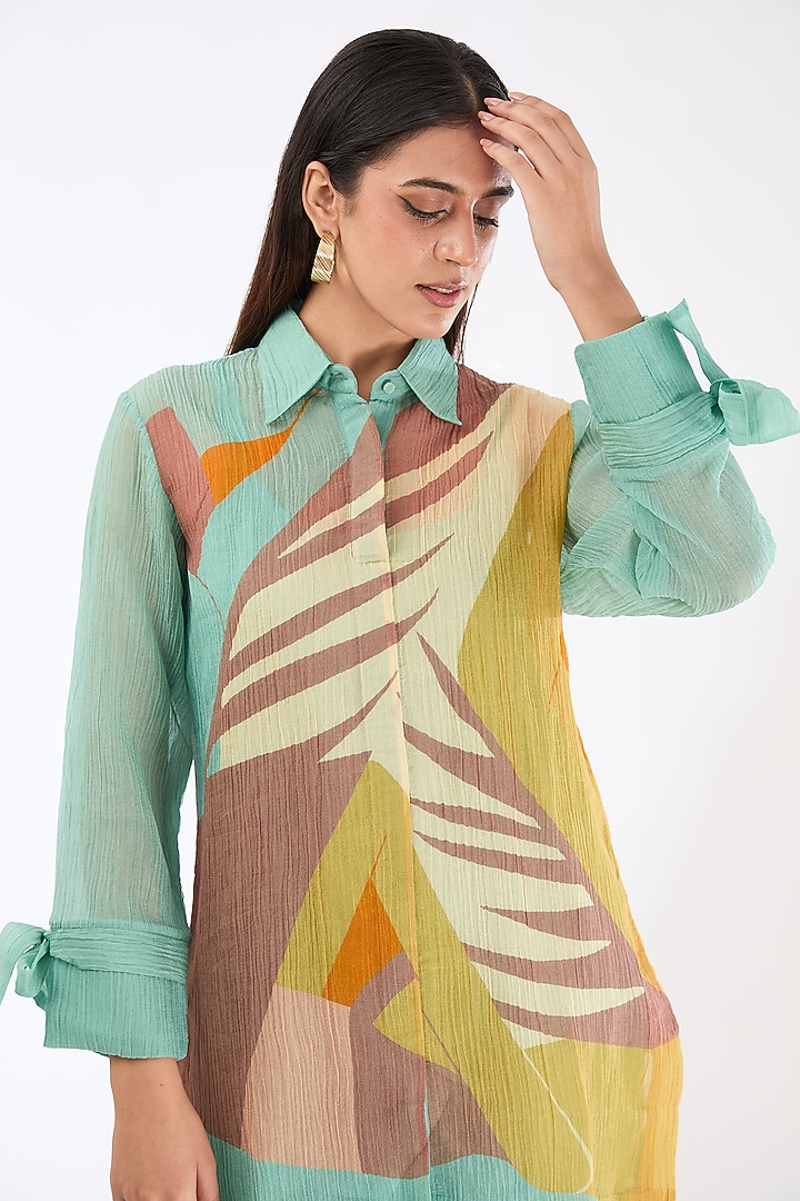 Blue Shimmer Cupro Abstract Printed Co-Ord Set by CLOS at Pernia's Pop Up Shop
