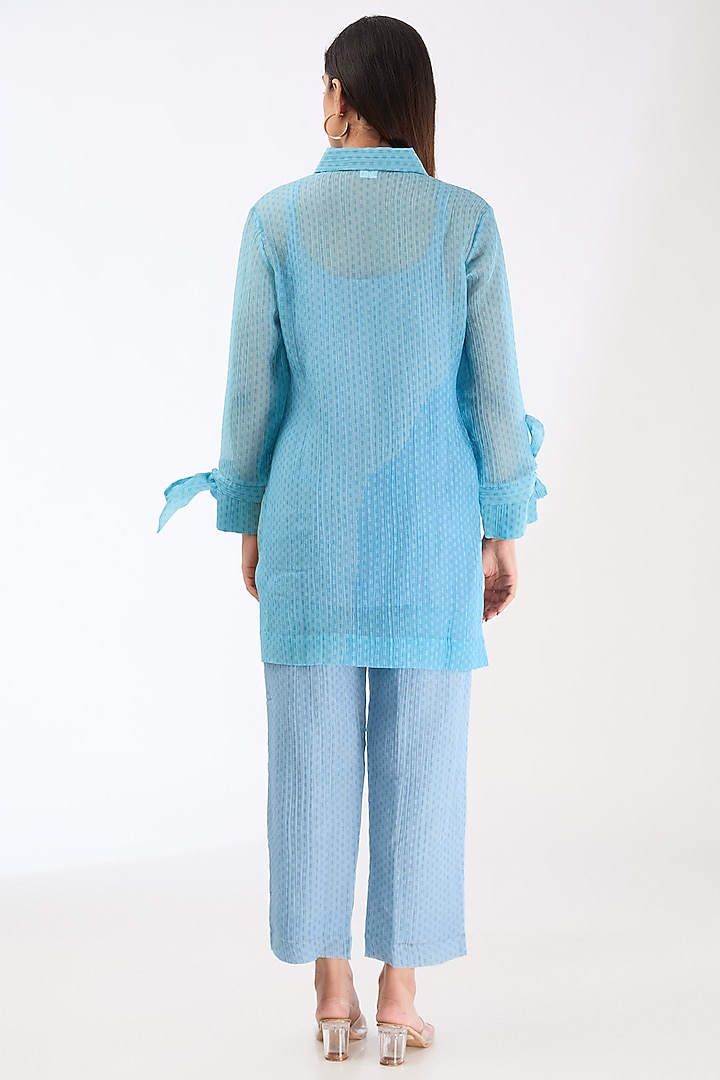 Clear Blue Shimmer Cupro Abstract Printed Co-Ord Set by CLOS at Pernia's Pop Up Shop