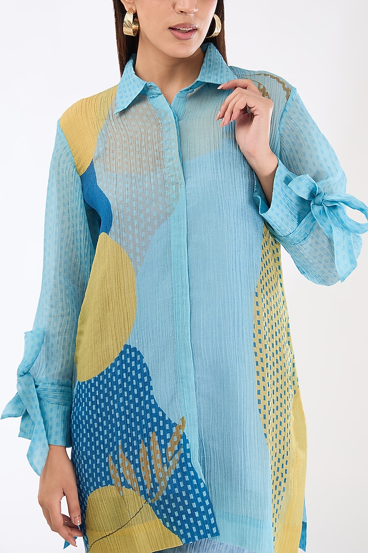 Clear Blue Shimmer Cupro Abstract Printed Co-Ord Set by CLOS at Pernia's Pop Up Shop