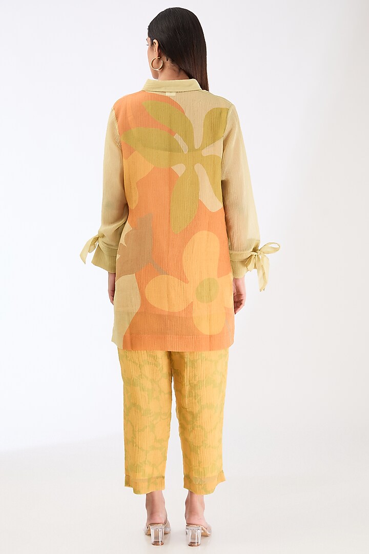 Yellow Shimmer Cupro Abstract Printed Co-Ord Set by CLOS at Pernia's Pop Up Shop