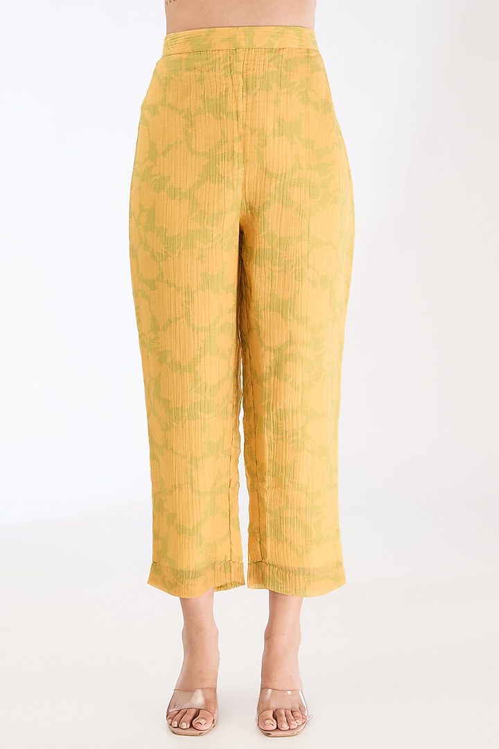 Yellow Shimmer Cupro Abstract Printed Co-Ord Set by CLOS at Pernia's Pop Up Shop