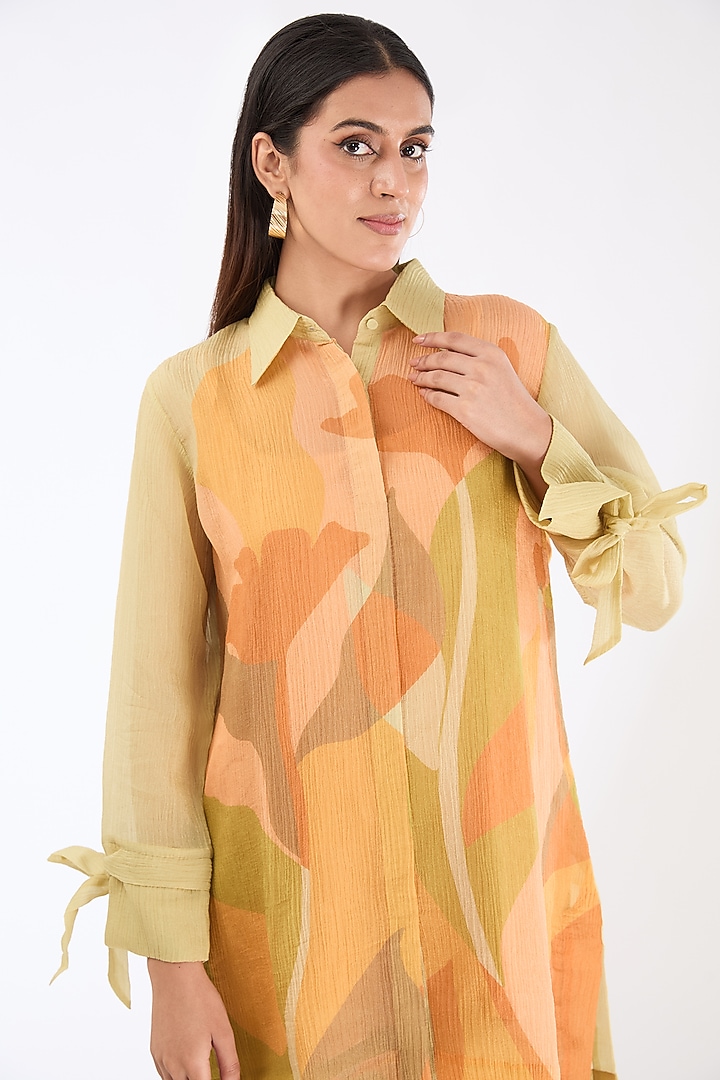 Yellow Shimmer Cupro Abstract Printed Co-Ord Set by CLOS at Pernia's Pop Up Shop