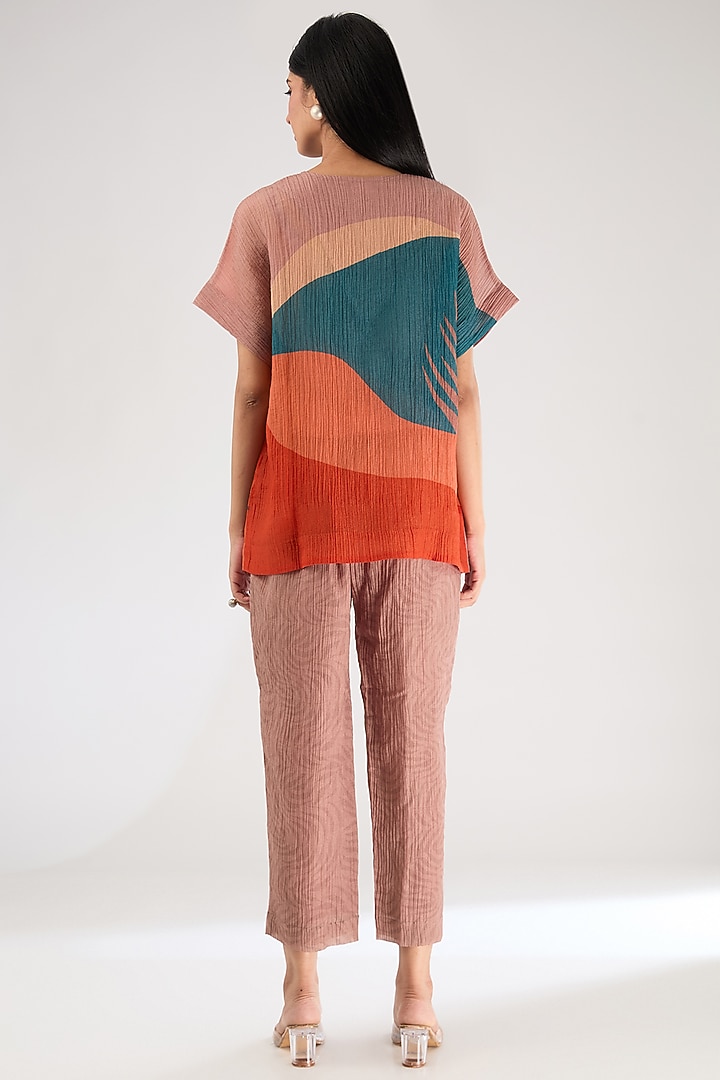 Light Brown Shimmer Cupro Abstract Printed Co-Ord Set by CLOS at Pernia's Pop Up Shop