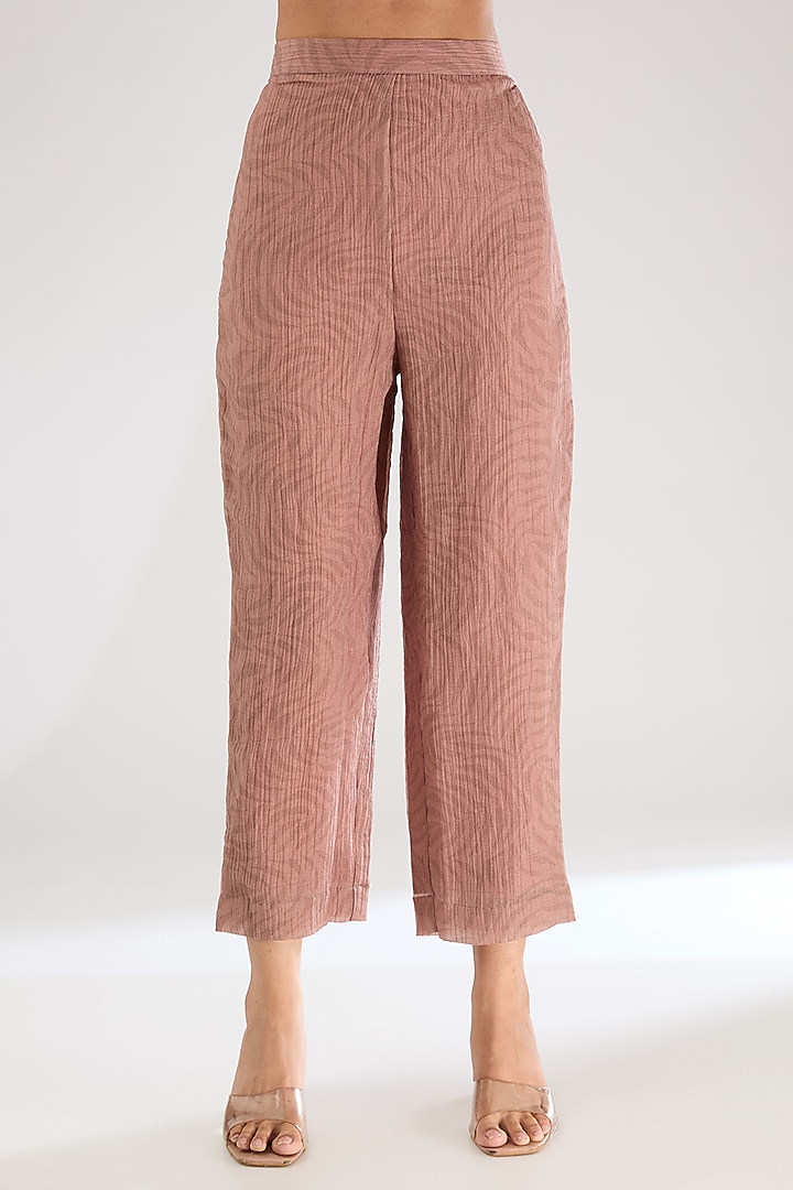 Light Brown Shimmer Cupro Abstract Printed Co-Ord Set by CLOS at Pernia's Pop Up Shop