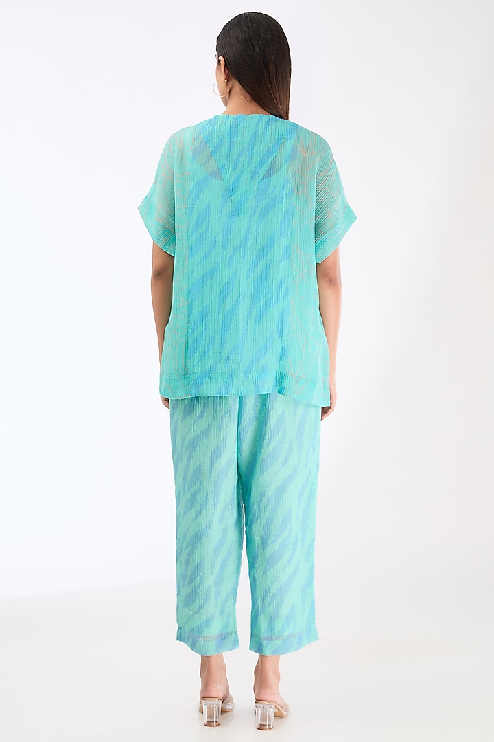 Blue Shimmer Cupro Abstract Printed Co-Ord Set by CLOS at Pernia's Pop Up Shop