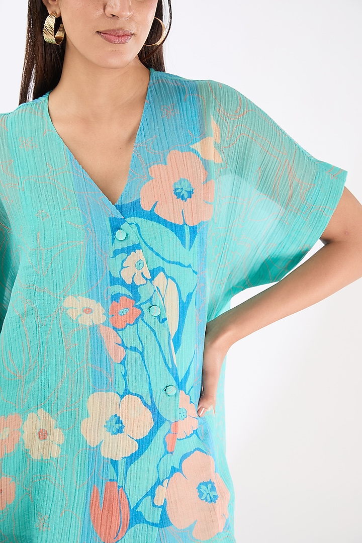Blue Shimmer Cupro Abstract Printed Co-Ord Set by CLOS at Pernia's Pop Up Shop