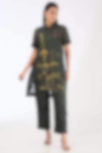 Black Shimmer Cupro Abstract Printed High-Low Tunic Set by CLOS at Pernia's Pop Up Shop