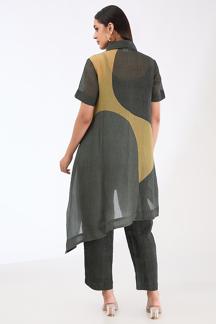 Black Shimmer Cupro Abstract Printed High-Low Tunic Set by CLOS at Pernia's Pop Up Shop