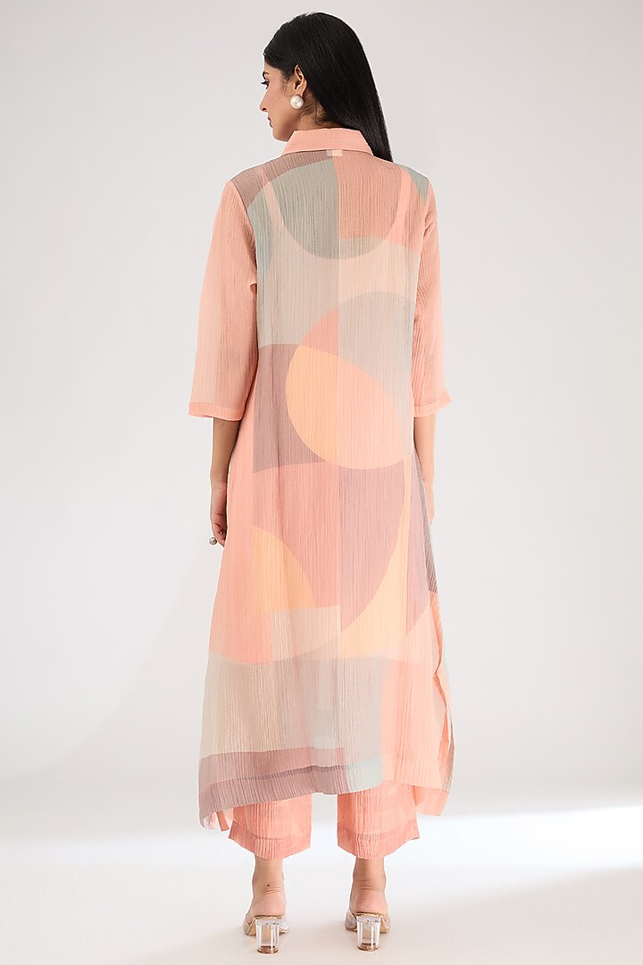 Light Peach Shimmer Cupro Abstract Printed A-Line Kurta Set by CLOS at Pernia's Pop Up Shop