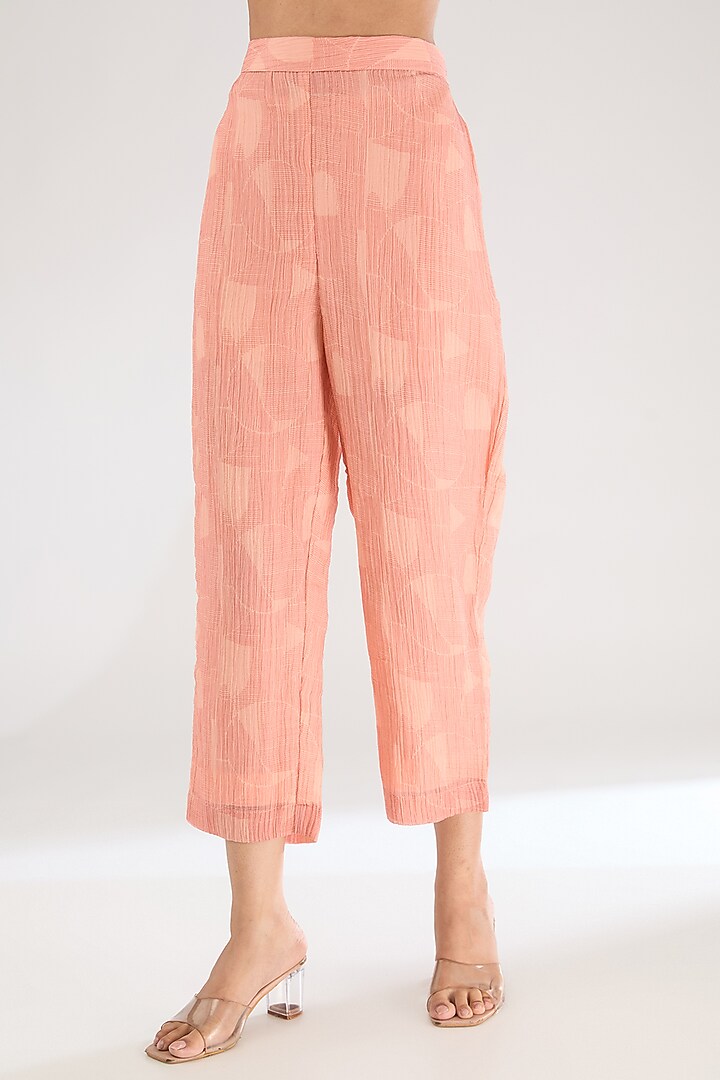 Light Peach Shimmer Cupro Abstract Printed A-Line Kurta Set by CLOS at Pernia's Pop Up Shop