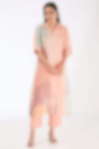 Soft Peach Shimmer Cupro Abstract Printed A-Line Kurta Set by CLOS at Pernia's Pop Up Shop