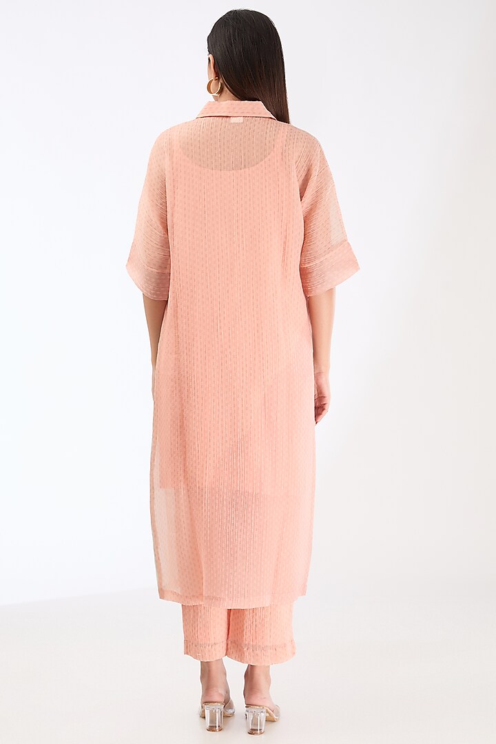Soft Peach Shimmer Cupro Abstract Printed A-Line Kurta Set by CLOS at Pernia's Pop Up Shop