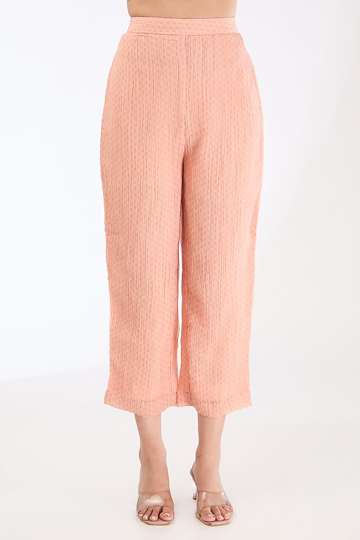 Soft Peach Shimmer Cupro Abstract Printed A-Line Kurta Set by CLOS at Pernia's Pop Up Shop