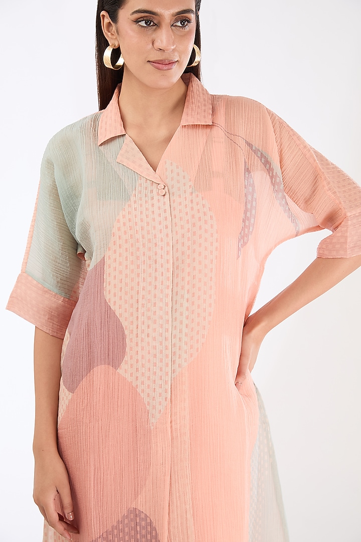 Soft Peach Shimmer Cupro Abstract Printed A-Line Kurta Set by CLOS at Pernia's Pop Up Shop
