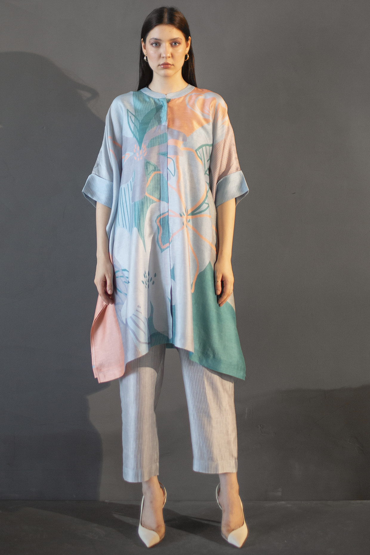 Multi-Colored Dupion Silk Printed Kurta Set by CLOS at Pernia's Pop Up Shop