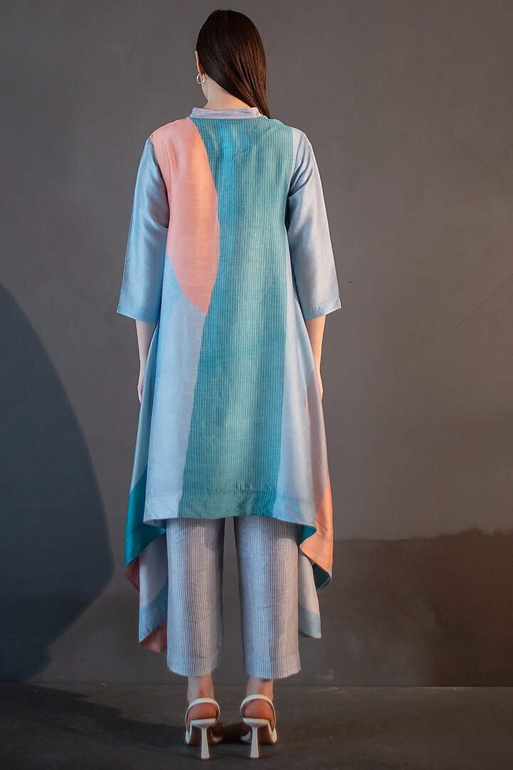 Multi-Colored Dupion Silk Printed Kaftan Set by CLOS at Pernia's Pop Up Shop