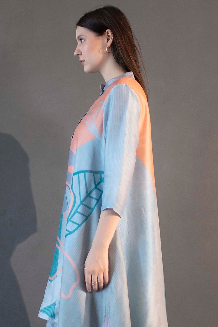 Multi-Colored Dupion Silk Printed Kaftan Set by CLOS at Pernia's Pop Up Shop