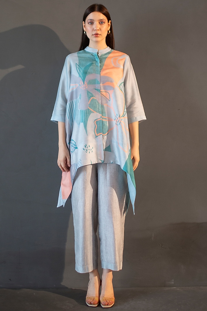 Multi-Colored Dupion Silk Printed Kaftan Set by CLOS at Pernia's Pop Up Shop