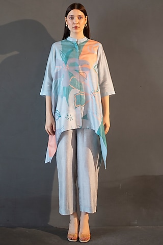 Multi-Colored Dupion Silk Printed Kaftan Set by CLOS