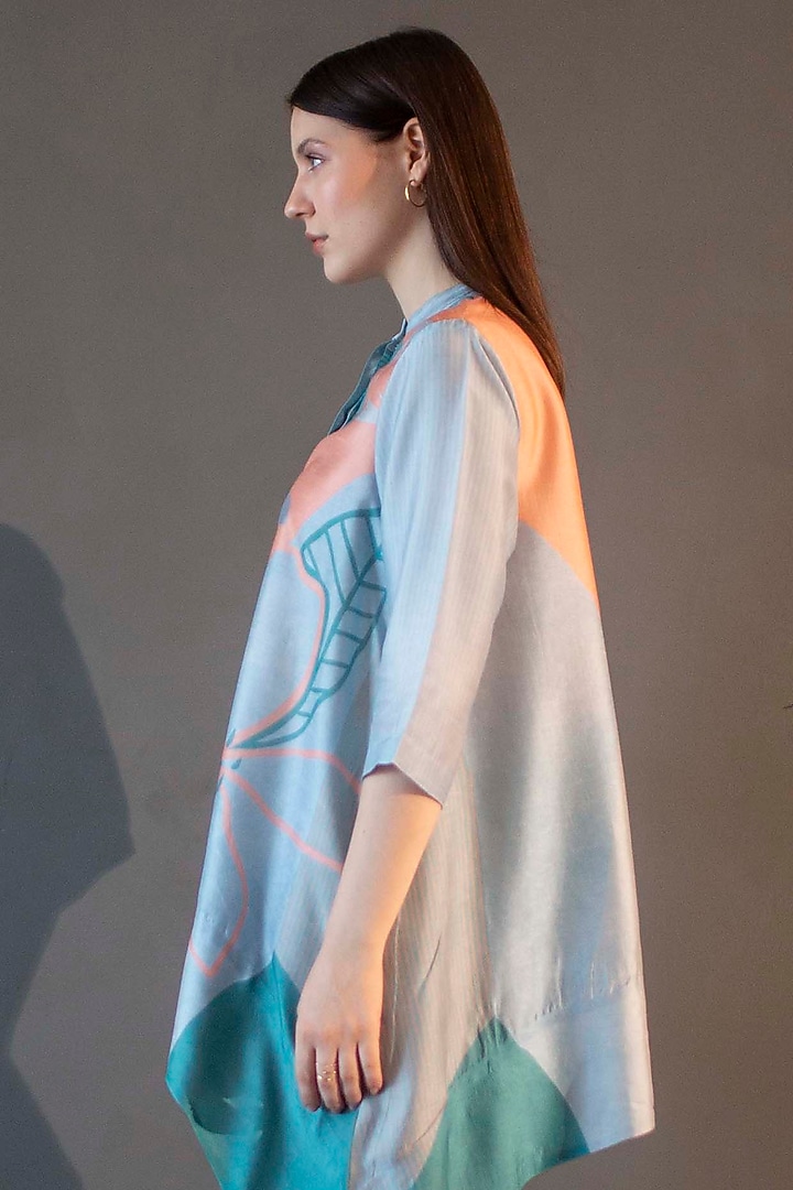 Multi-Colored Dupion Silk Printed Kaftan Set by CLOS at Pernia's Pop Up Shop