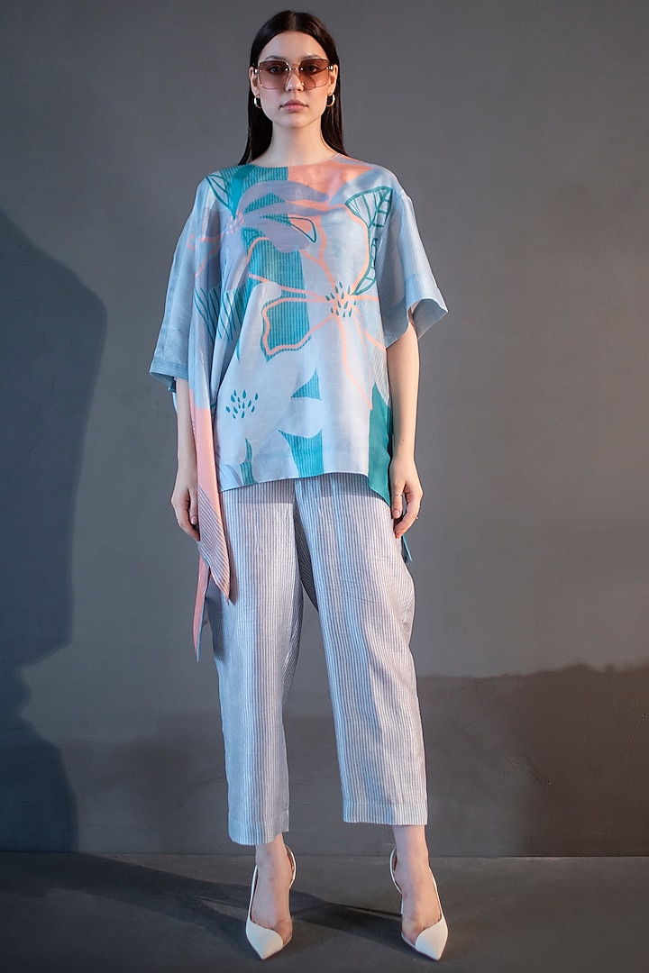 Multi-Colored Dupion Silk Printed Kaftan Set by CLOS at Pernia's Pop Up Shop