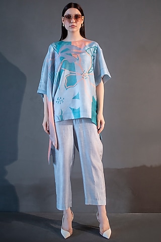 Multi-Colored Dupion Silk Printed Kaftan Set by CLOS