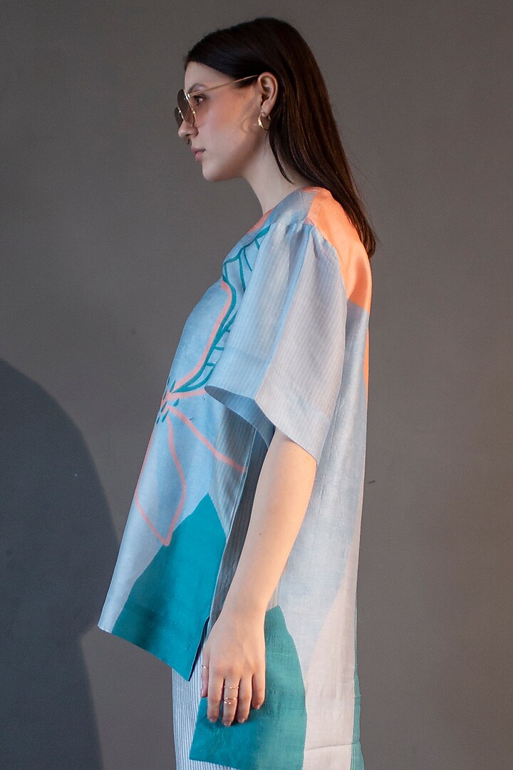 Multi-Colored Dupion Silk Printed Kaftan Set by CLOS at Pernia's Pop Up Shop