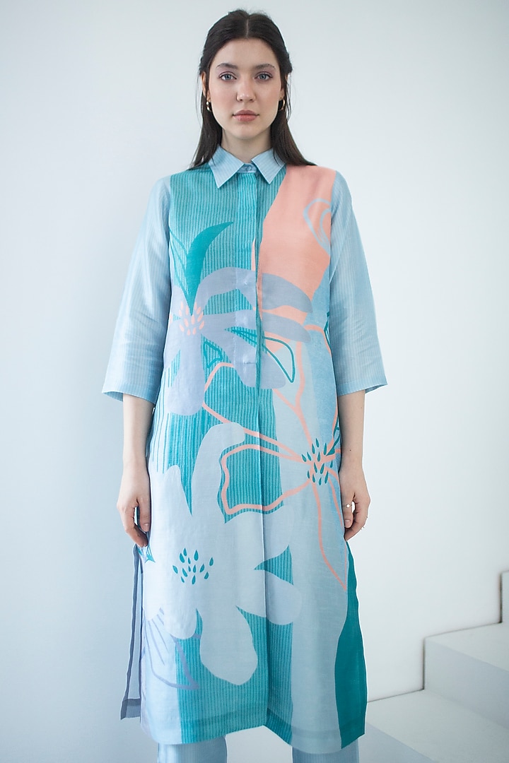 Multi-Colored Dupion Silk Printed Kurta Set by CLOS at Pernia's Pop Up Shop