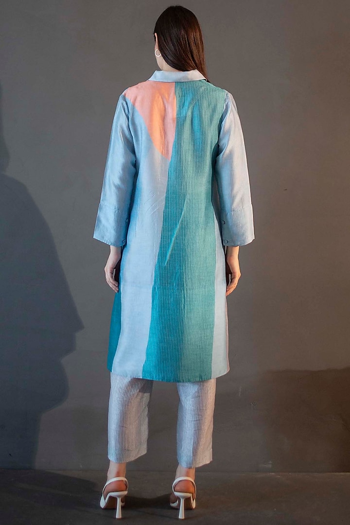 Multi-Colored Dupion Silk Printed High-Low Kurta Set by CLOS at Pernia's Pop Up Shop