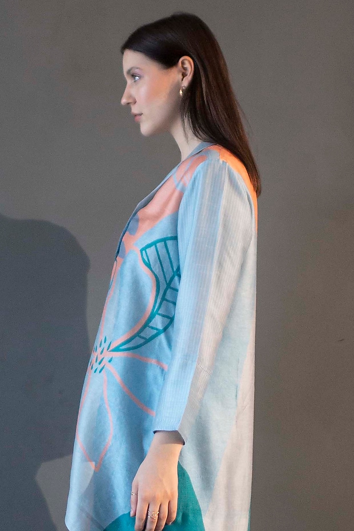 Multi-Colored Dupion Silk Printed High-Low Kurta Set by CLOS at Pernia's Pop Up Shop