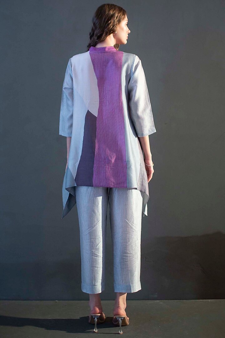 Purple & Grey Dupion Silk Printed Kaftan Set by CLOS at Pernia's Pop Up Shop
