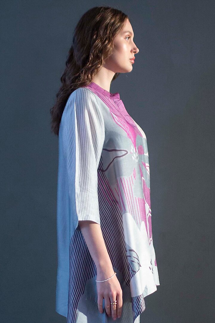 Purple & Grey Dupion Silk Printed Kaftan Set by CLOS at Pernia's Pop Up Shop