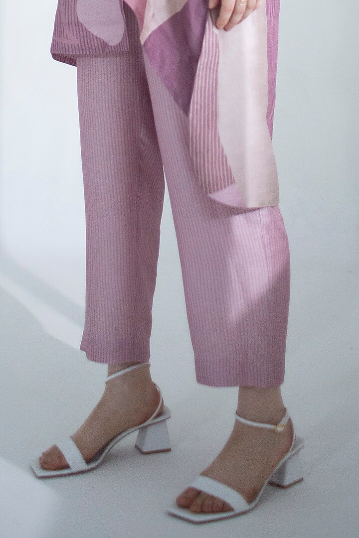 Mauve Pink Dupion Silk Printed High-Low Kurta Set by CLOS at Pernia's Pop Up Shop