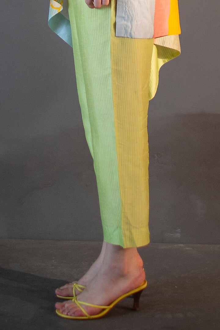 Green & Yellow Dupion Silk Printed Kaftan Set by CLOS at Pernia's Pop Up Shop