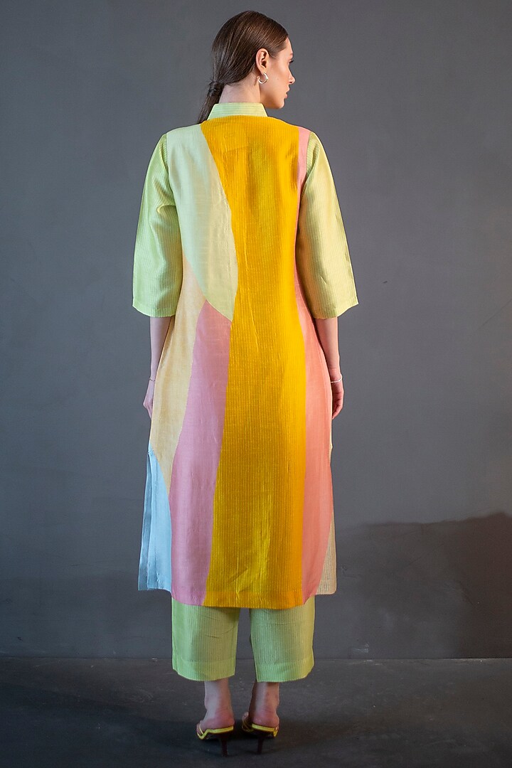 Green & Yellow Dupion Silk Printed Kurta Set by CLOS at Pernia's Pop Up Shop