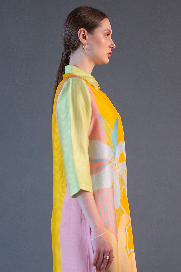 Green & Yellow Dupion Silk Printed Kurta Set by CLOS at Pernia's Pop Up Shop