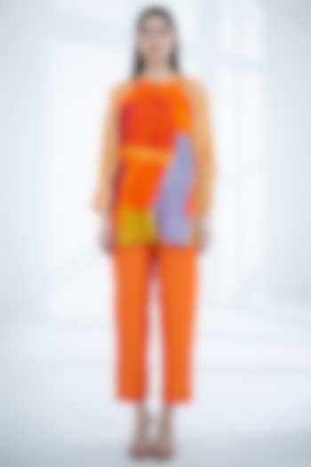 Deep Orange Dupion Silk Printed Co-Ord Set by CLOS at Pernia's Pop Up Shop