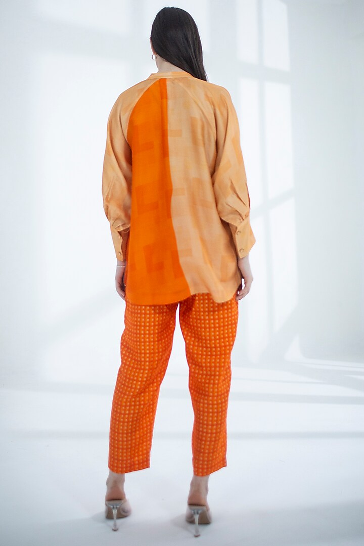 Deep Orange Dupion Silk Printed Co-Ord Set by CLOS at Pernia's Pop Up Shop