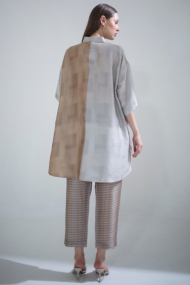 Brown & Blue Dupion Silk Printed Co-Ord Set by CLOS at Pernia's Pop Up Shop