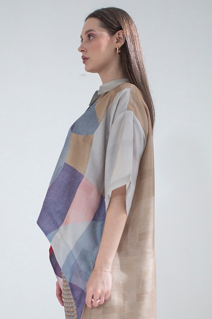 Brown & Blue Dupion Silk Printed Co-Ord Set by CLOS at Pernia's Pop Up Shop