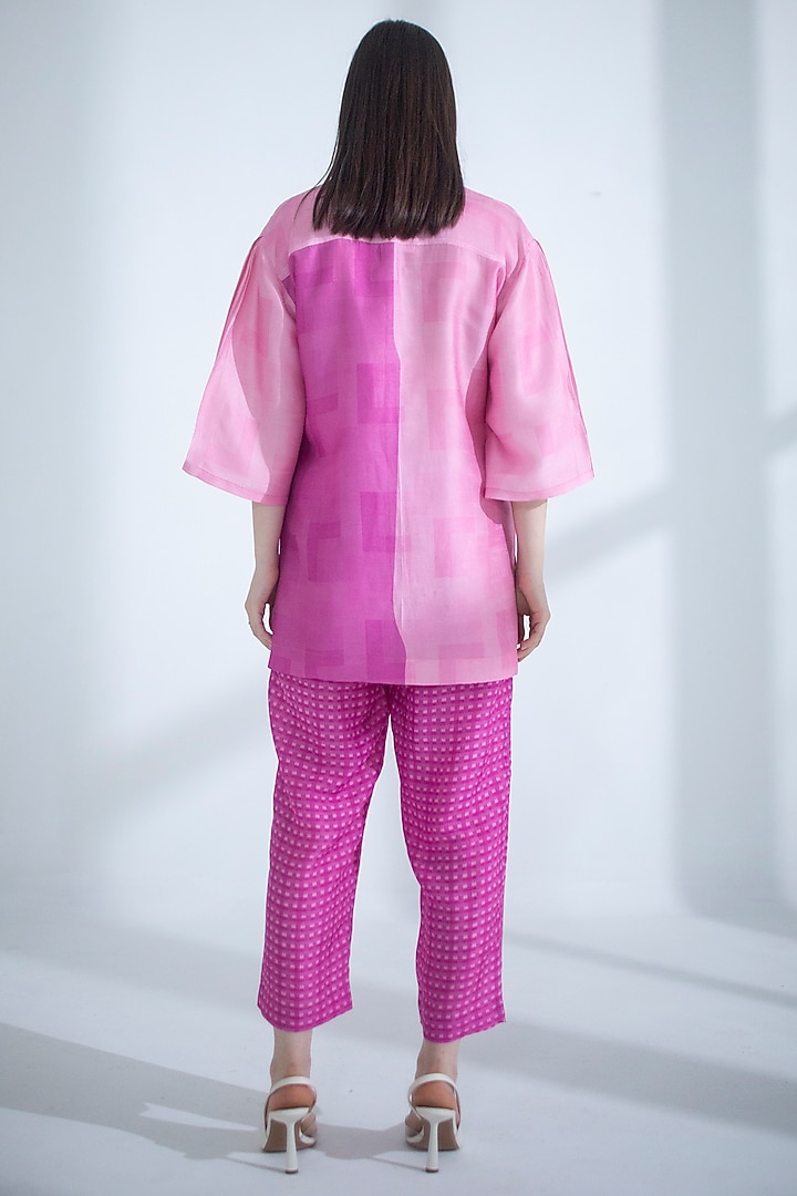 Bright Pink Dupion Silk Printed Co-Ord Set by CLOS at Pernia's Pop Up Shop