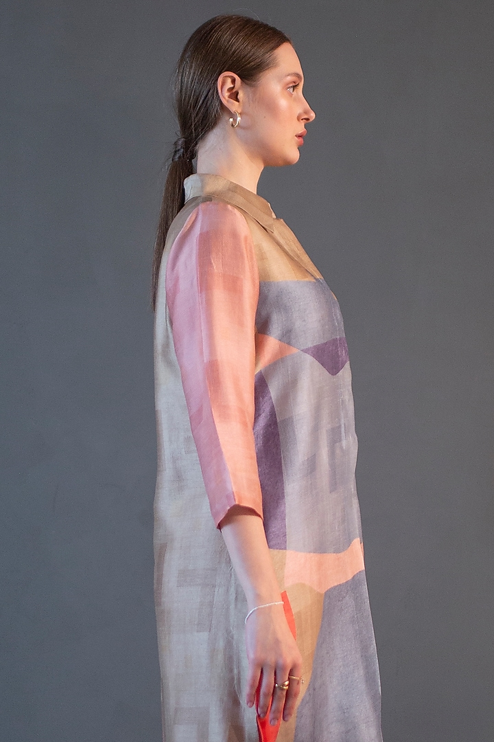 Peach & Blue Dupion Silk Printed Kurta Set by CLOS at Pernia's Pop Up Shop