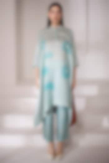 Light Blue Handloom Printed Kaftan Set by CLOS at Pernia's Pop Up Shop