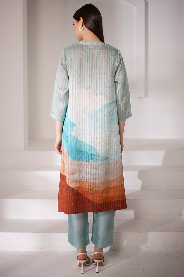 Light Blue Handloom Printed Kaftan Set by CLOS at Pernia's Pop Up Shop