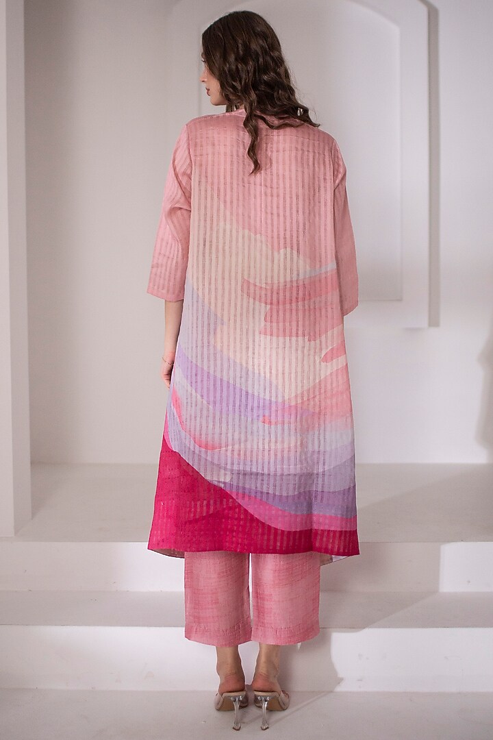 Light Peach Handloom Printed Kaftan Set by CLOS at Pernia's Pop Up Shop