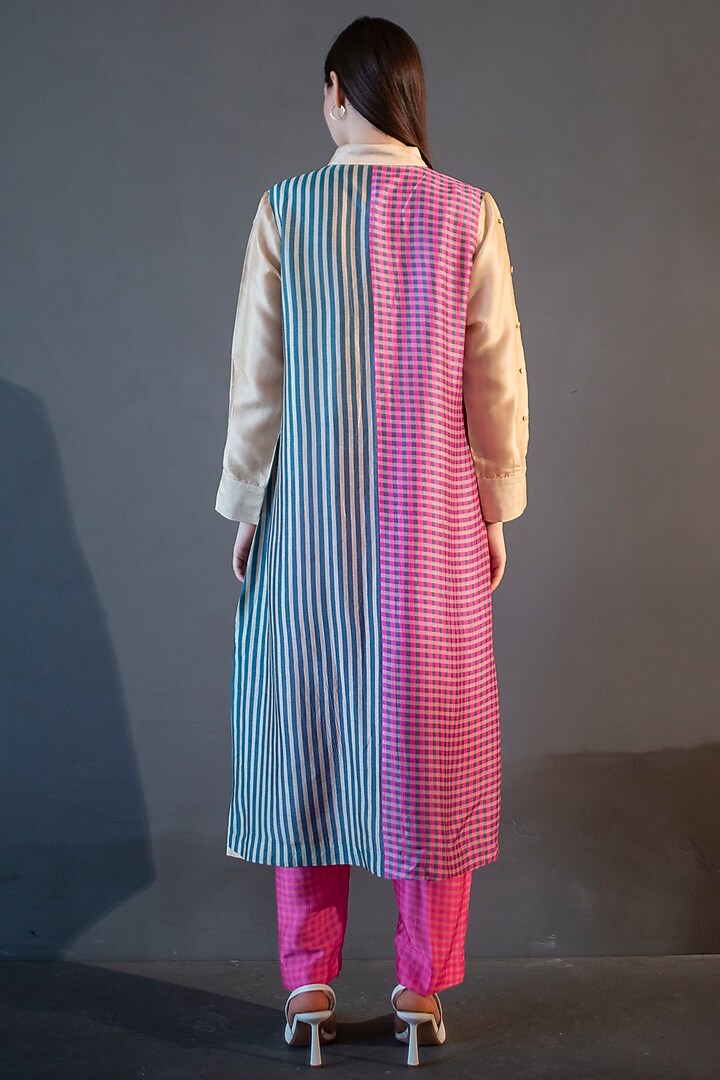 Yellow & Pink Dupion Silk Printed Kurta Set by CLOS at Pernia's Pop Up Shop