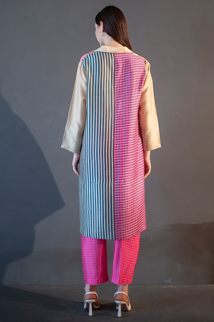 Yellow & Pink Dupion Silk Printed Kurta Set by CLOS at Pernia's Pop Up Shop