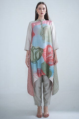 Multi-Colored Dupion Silk Printed Kaftan Set by CLOS